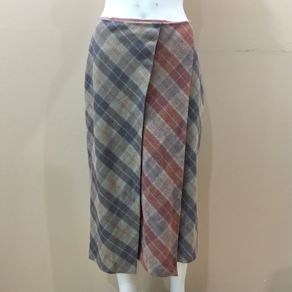 tristan&iseut Dresses & Skirts - Tristan&iseut Midi Skirt Pleated Plaid Purple Pink Pastel Wool  Size 6 Womens